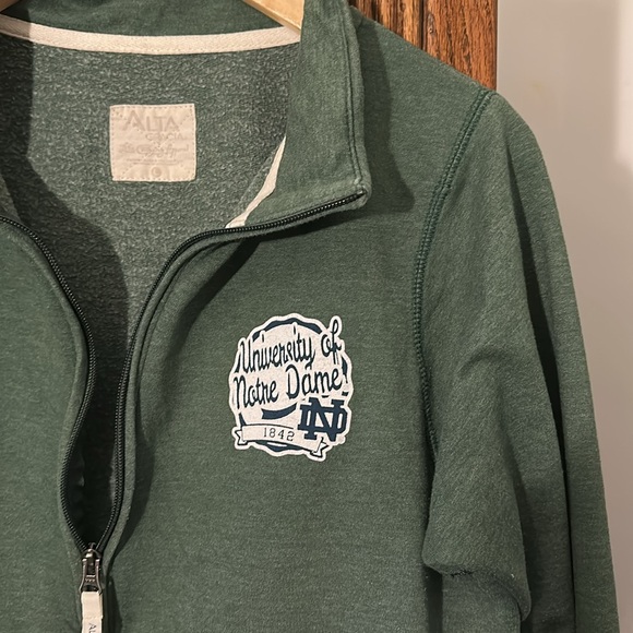 Notre Dame Quarter Zip 1/4 Pullover Sweater Vintage Green Irish Large - Picture 2 of 4